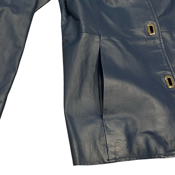 Vintage 100% Leather Jacket Coat With Silver Hardware Hidden Front Pockets Y2K - Picture 6 of 11